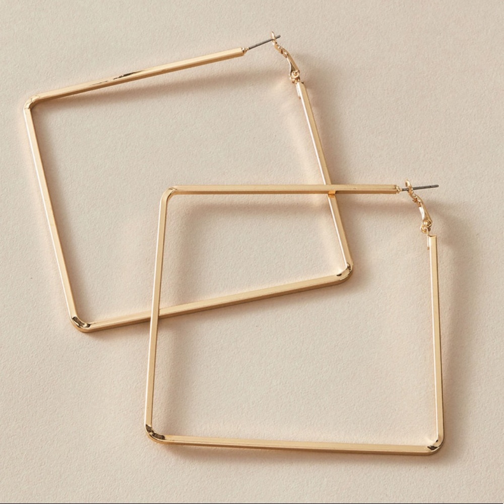 NEW Square Geometric gold Hoop Earrings - Picture 2 of 8